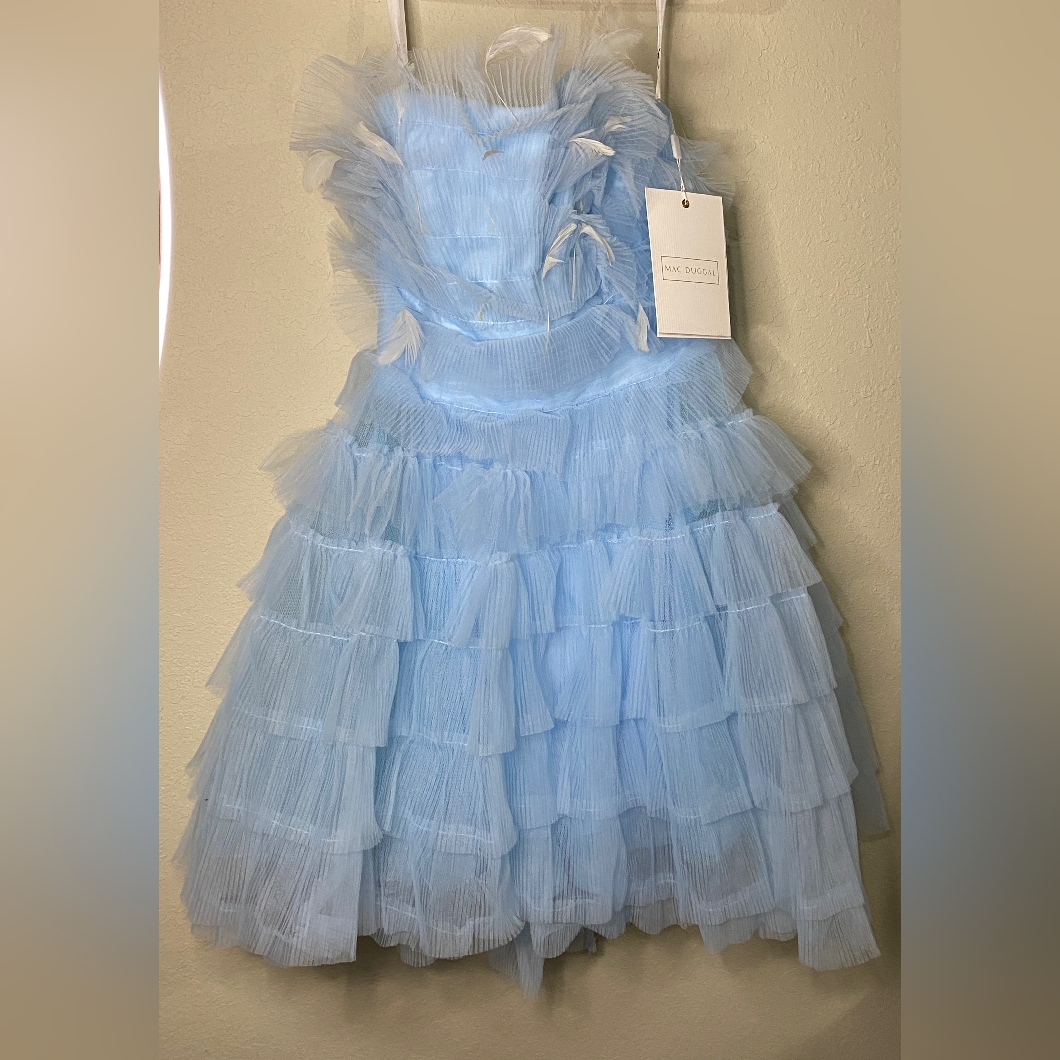 Mac Duggal Light Blue Tiered Ruffle Mini Dress